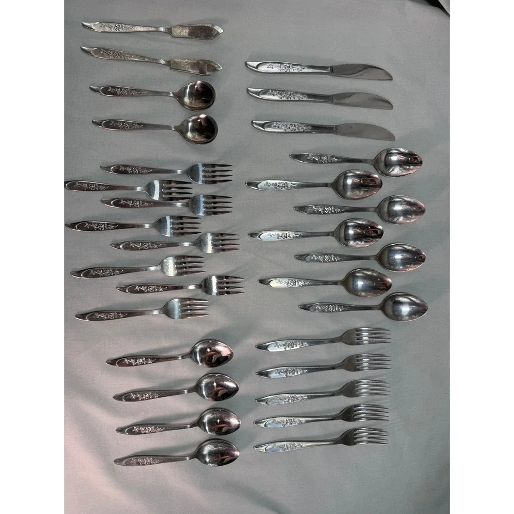 Imperial Rose Silhouette Stainless Japan  31 pc Floral Vintage Replacement Lot